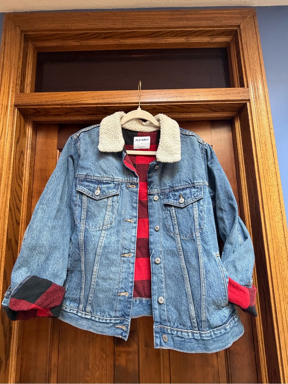 Old Navy Flannel and Sherpa Jean Jacket, Size XL